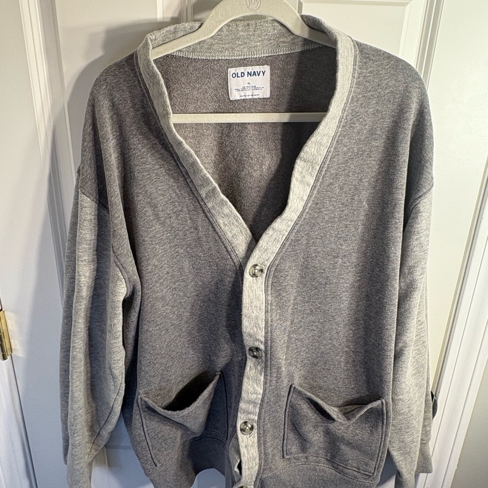 Cozy light academia Old Navy Men's Cardigan in Heather Gray